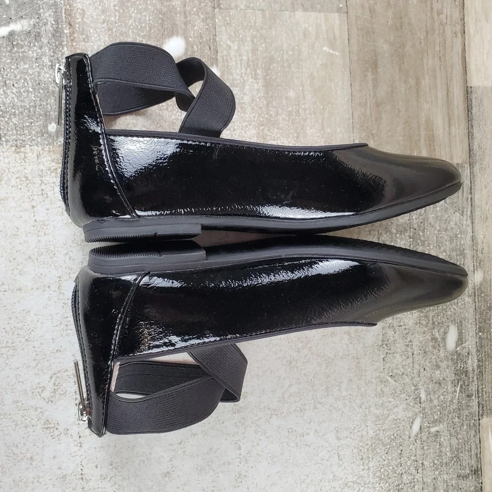Nina Marissa Girls Ballet Flats Sz 1 M Black Crinkle Crisscross Strap Back Zip